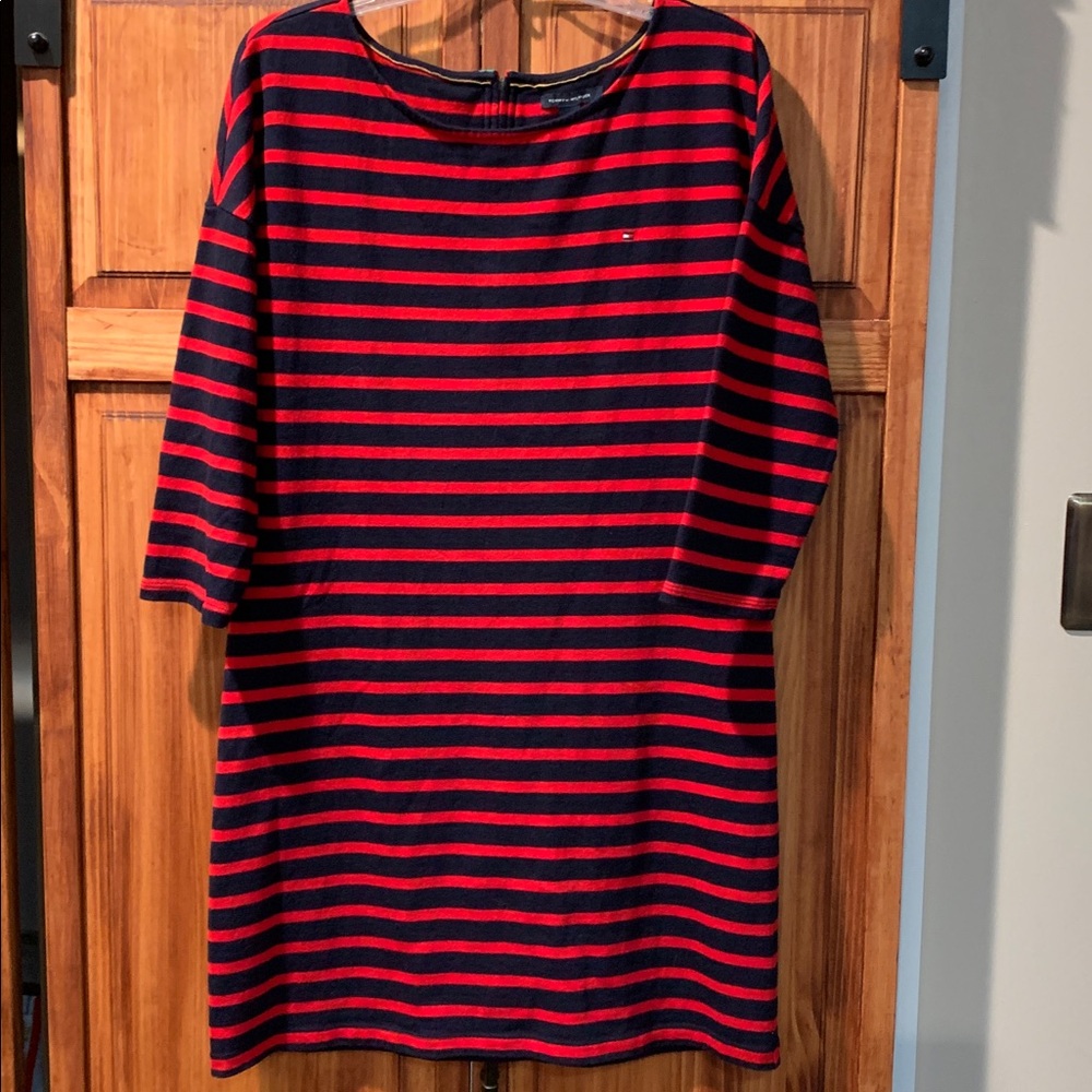 Tommy Hilfiger navy and red striped cotton dress, half sleeves szM excellent con